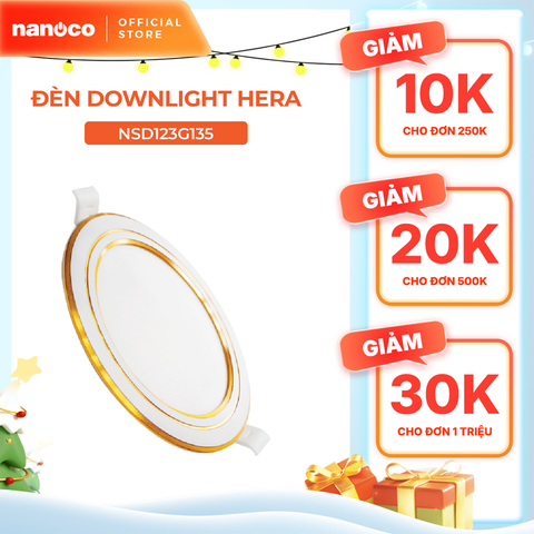 Đèn downlight LED Nanoco φ135 12W viền vàng/ trắng/ bạc (ánh sáng trắng/ trung tính/ vàng)