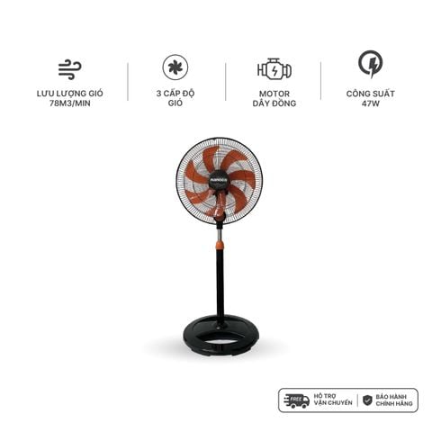 Quạt đứng thân sắt Nanoco NSF1607, 47W, màu đen cam