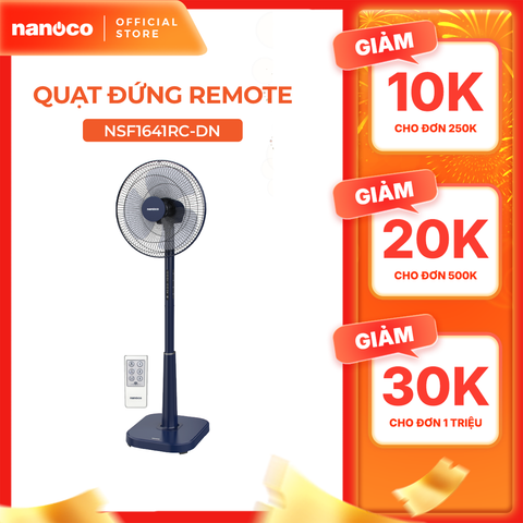 Quạt đứng có remote bạc đạn công suất 50W Nanoco model NSF1641RC màu Ghi/Xám nhạt/Xanh Navy