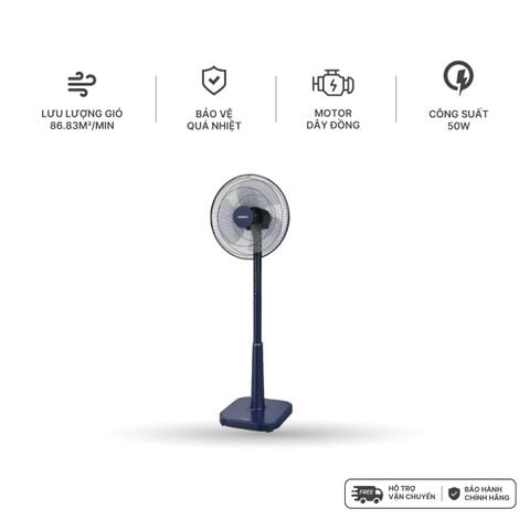 Quạt đứng có remote bạc đạn công suất 50W Nanoco model NSF1641RC màu Ghi/Xám nhạt/Xanh Navy
