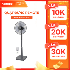 Quạt đứng có remote bạc đạn công suất 50W Nanoco model NSF1641RC màu Ghi/Xám nhạt/Xanh Navy