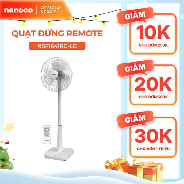 Quạt đứng có remote bạc đạn công suất 50W Nanoco model NSF1641RC màu Ghi/Xám nhạt/Xanh Navy