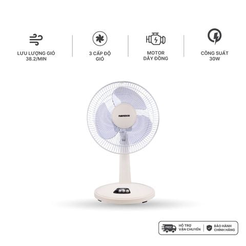 Quạt bàn Nanoco model NTF1209 (màu xám, màu beige - 3 chế độ gió - công suất 30W)
