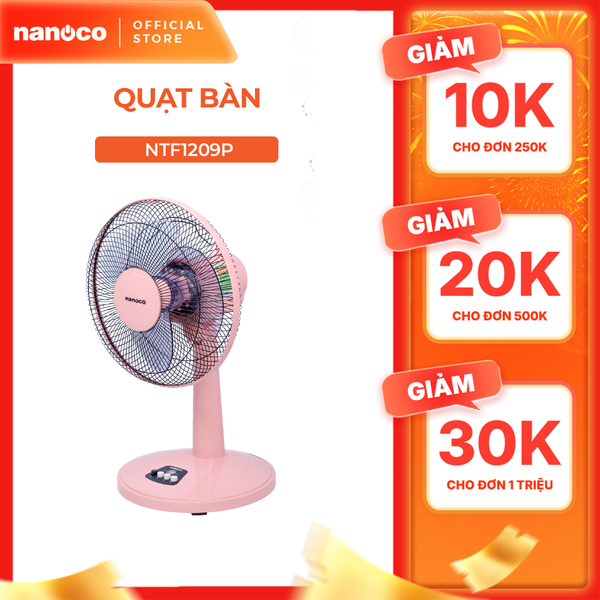 Quạt bàn Nanoco model NTF1209 (màu xám, màu beige - 3 chế độ gió - công suất 30W)