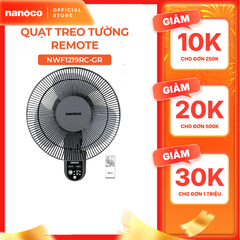 Quạt treo tường Nanoco model NWF1219RC-GR màu ghi (3 chế độ gió, công suất 30W, bạc đạn, cánh 30cm)