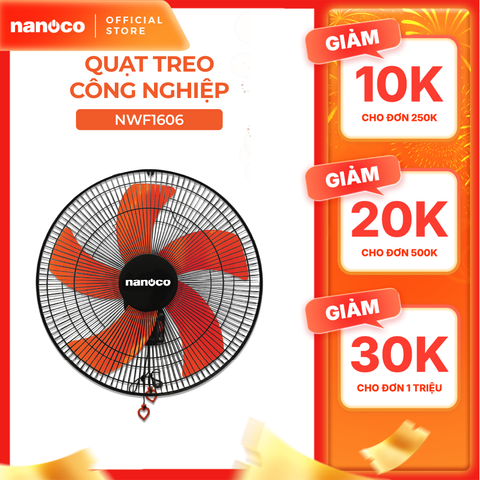 Quạt treo Nanoco model NWF1606 màu đen cam (3 chế độ gió, công suất 47w)
