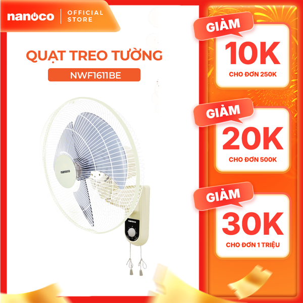 Quạt treo tường 2 dây Nanoco model NWF1611 (3 cấp độ gió, công suất 47W)