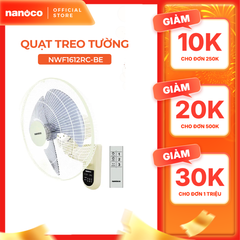 Quạt treo có remote Nanoco model NWF1612RC (3 cấp độ gió, công suất 47W)
