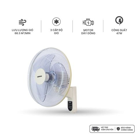 Quạt treo có remote Nanoco model NWF1612RC (3 cấp độ gió, công suất 47W)