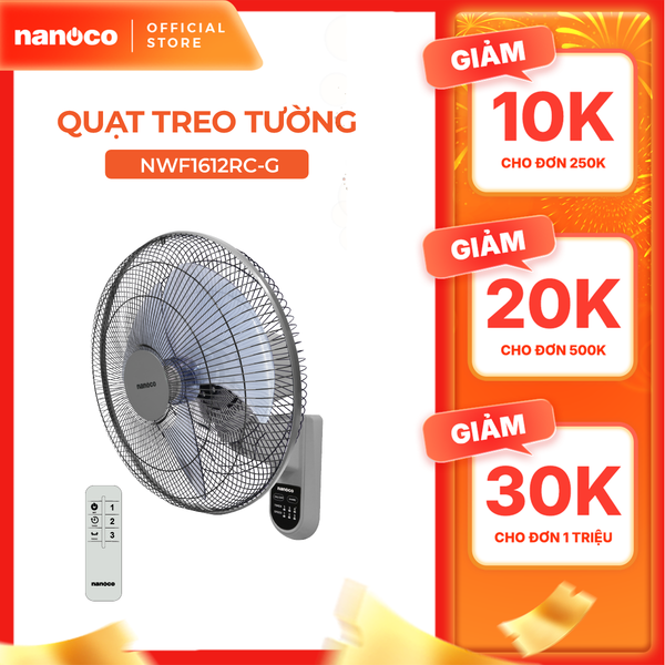 Quạt treo có remote Nanoco model NWF1612RC (3 cấp độ gió, công suất 47W)