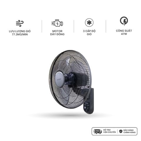 Quạt treo tường Nanoco model NWF1615RC (bạc đạn, 3 cấp độ gió, công suất 47W, cánh 40cm)
