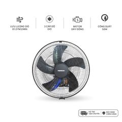 Quạt Treo Tường Công Nghiệp Nanoco Bạc Đạn Màu Đen NWF1870K/NWF1670K 3 Chế Độ Gió