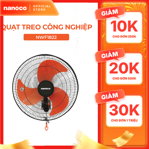 Quạt treo Nanoco model NWF1822 màu đen cam (3 chế độ gió, công suất 65w)