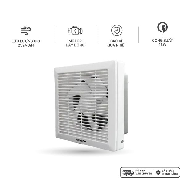Quạt hút Nanoco gắn tường 1 chiều model NWV1520/ NWV2020/ NWV2520 (công suất 16W, 21W, 31W)