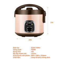 Nồi Cơm Điện Nắp Gài Nanoco NRC1860P 1.8L Màu Hồng - Công Suất 700W, Lòng Nồi Chống Dính, Nắp Trong Tháo Rời