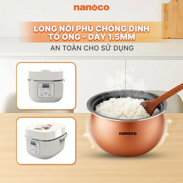 Nồi cơm điện tử Nanoco Model NRC1202BE, 1.2L, màu begie
