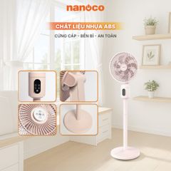 Quạt sạc cảm ứng có remote 9inch màu hồng Nanoco model NRF9025 màu hồng/trắng, pin Lithium 10.000mAh
