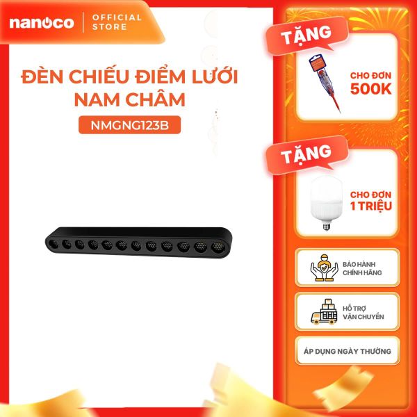 Đèn chiếu điểm lưới nam châm màu đen Nanoco công suất 6W/12W, ánh sáng 3000K/4000K