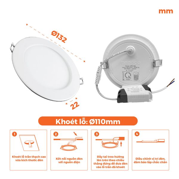 Đèn LED Slim panel MIRA  φ110 9W Nanoco ( 4 loại ánh sáng, model NPM09x)