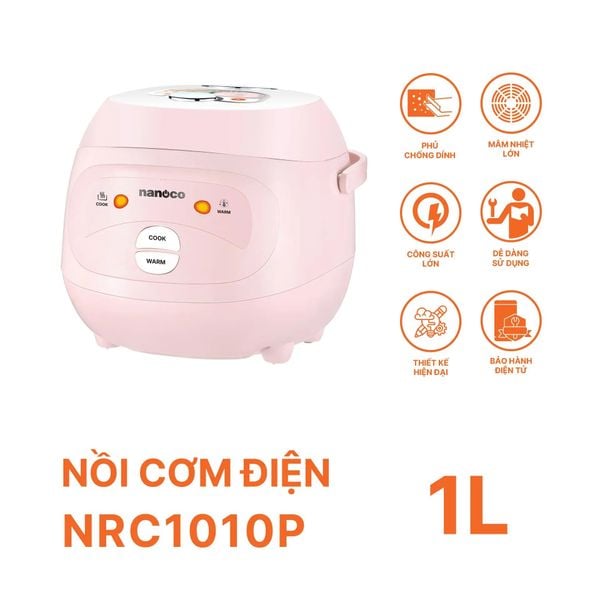 Nồi Cơm Điện Nắp Gài 1.0L 350W Màu Hồng Lòng Nồi Chống Dính Maifanite Nắp Tháo Rời