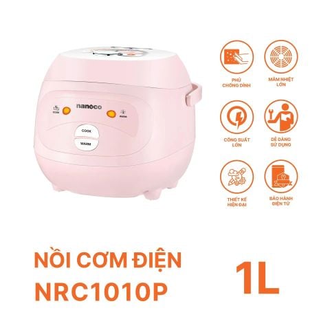 Nồi Cơm Điện Nắp Gài 1.0L 350W Màu Hồng Lòng Nồi Chống Dính Maifanite Nắp Tháo Rời