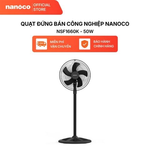 Quạt Đứng Bán Công Nghiệp Nanoco Bạc Đạn 50W 70W 5 Cánh Màu Đen NSF1860K/NSF1660K