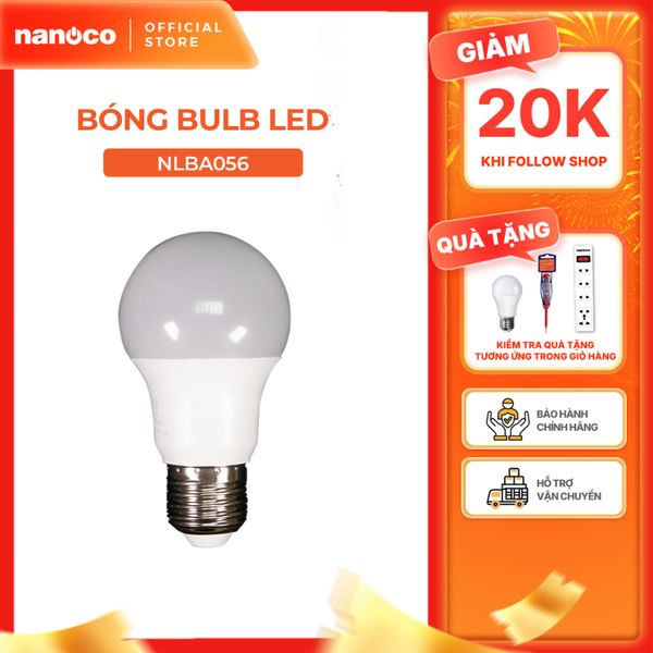 Bóng bulb LED E27 Nanoco model NLBA056 5W ánh sáng trắng, vàng
