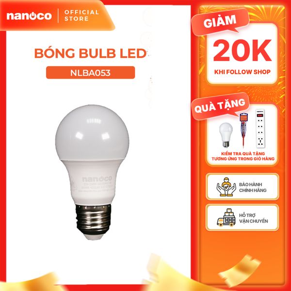 Bóng bulb LED E27 Nanoco model NLBA056 5W ánh sáng trắng, vàng