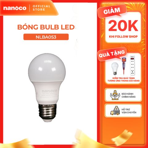 Bóng bulb LED E27 Nanoco model NLBA056 5W ánh sáng trắng, vàng