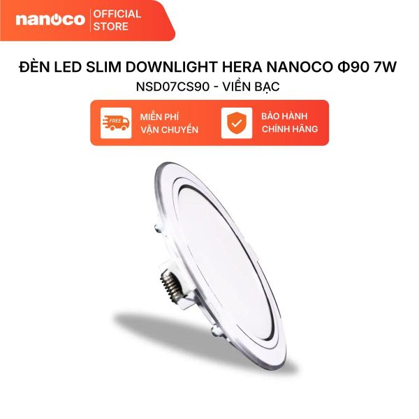 Đèn LED SLIM downlight Hera Nanoco φ90 7W đổi màu model: NSD07CG90/ NSD07CS90/ NSD07CW90 - viền vàng, trắng, bạc