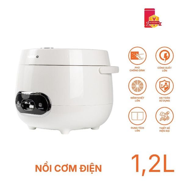 Nồi cơm điện 1.2L Nanoco model NRC1206W màu trắng, nút cơ, công suất 500W
