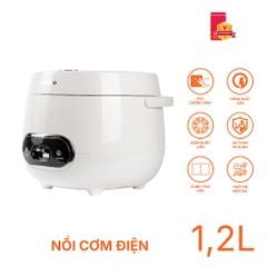 Nồi cơm điện 1.2L Nanoco model NRC1206W màu trắng, nút cơ, công suất 500W