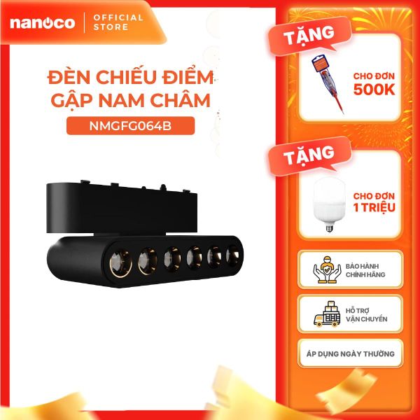 Đèn chiếu điểm gập nam châm màu đen Nanoco công suất 6W/12W, ánh sáng 3000K/4000K