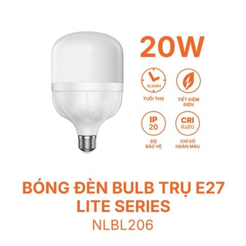 Bóng đèn Bulb trụ E27 - Lite Series Nanoco 20W/ 30W/ 40W/ 50W - ánh sáng vàng/trắng