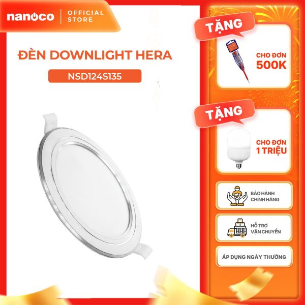 Đèn downlight LED Hera Nanoco φ135 12W viền vàng/ bạc (ánh sáng trắng/ trung tính/ vàng)