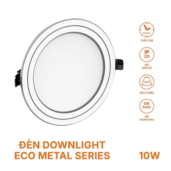 Đèn âm trần Nanoco ECO Metal Series 10W viền kim loại tiết kiệm điện