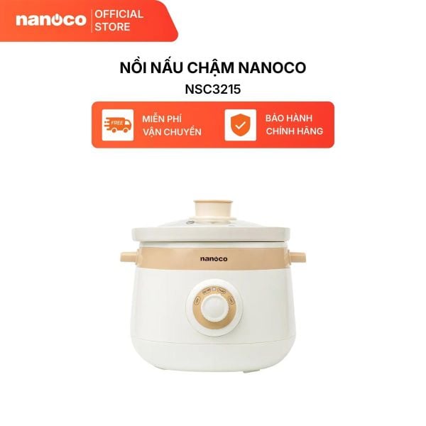 Nồi Nấu Chậm Nanoco 3L 215W Lòng Gốm Phủ Men Giữ Ấm Tiện Lợi