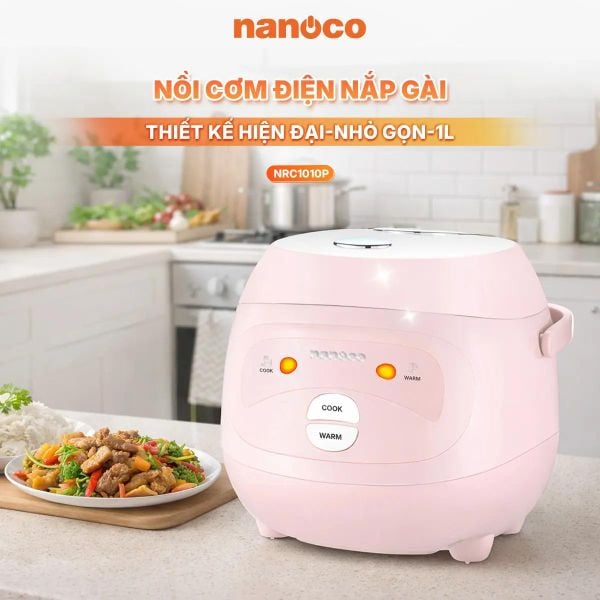 Nồi Cơm Điện Nắp Gài 1.0L 350W Màu Hồng Lòng Nồi Chống Dính Maifanite Nắp Tháo Rời