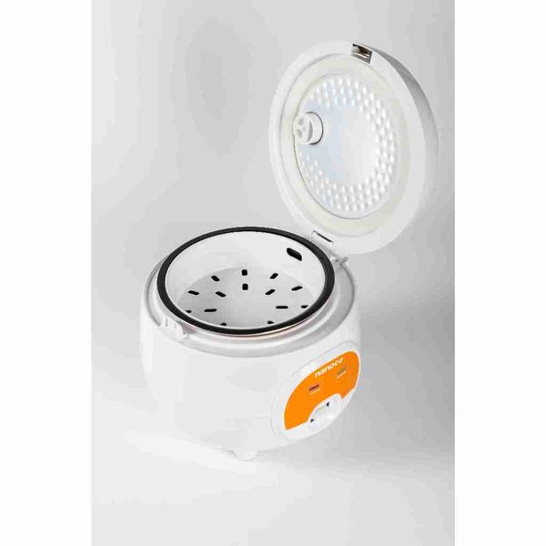 Nồi cơm điện 0.8L Nanoco model NRC0801W màu trắng-cam, nút cơ công suất 250W
