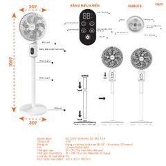 Quạt sạc cảm ứng có remote 9inch màu hồng Nanoco model NRF9025 màu hồng/trắng, pin Lithium 10.000mAh