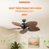 Quạt trần trang trí vân gỗ 5 cánh động cơ DC có remote Nanoco model NCFD5251 công suất 35W