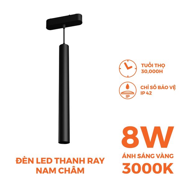 Đèn thả trần nam châm màu đen Nanoco công suất 8W ánh sáng 3000K/4000K