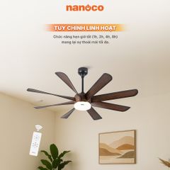 Quạt trần trang trí vân gỗ 8 cánh động cơ DC có remote Nanoco model NCFD6089L công suất 65W