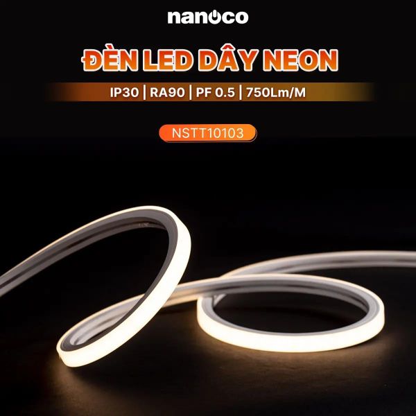 Đèn LED Dây Nanoco Neon Top Bend 9W/m DC24V IP65 CRI Ra90 126 LED/m Ánh Sáng Liền Mạch