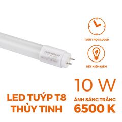 Bóng tuýp T8 LED thủy tinh 0.6m/1.2m Nanoco công suất 10W/ 20W/ 40W ánh sáng trắng/vàng model NT8Txxx
