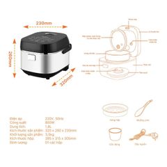 Nồi cơm điện tử Nanoco Model NRC1818M, 1.8L, màu đen
