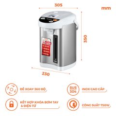 Bình thủy điện Nanoco model NETF320/ NETF400/ NETF500 dung tích 3.2L, 4L và 5L (Công suất 750W)