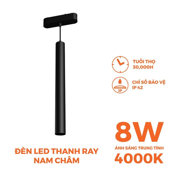 Đèn thả trần nam châm màu đen Nanoco công suất 8W ánh sáng 3000K/4000K