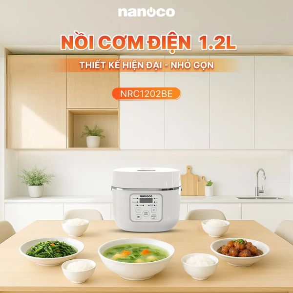 Nồi cơm điện tử Nanoco Model NRC1202BE, 1.2L, màu begie