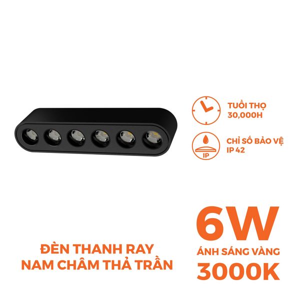 Đèn chiếu điểm nam châm màu đen Nanoco công suất 6W/12W, ánh sáng 3000K/4000K